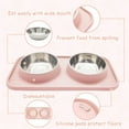 thumbnail image 3 of La comida de perro doble rueda los cuencos de la comida y del agua del acero inoxidable con la estera plástica del no derrame, 3 of 5