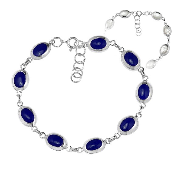 Classy Oval Blue Lapis & Shell Double Sided Sterling Silver Bracelet