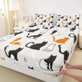 thumbnail image 3 of Manfei Funny Kitten Bed Sheets,Cute Cartoon Cat King Sheets,White Black Orange Sheet Set For Girls,Microfiber Bedroom Decor,4-Piece, 3 of 7