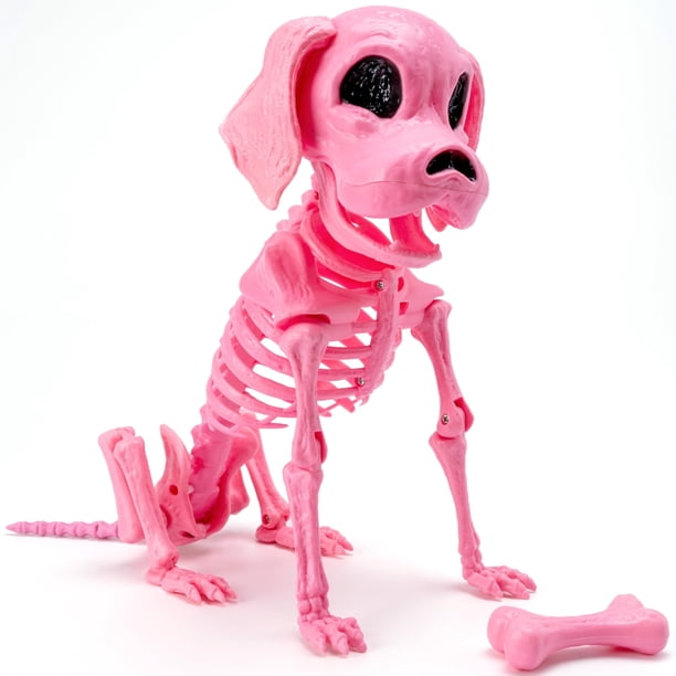 Decoración JOYIN con forma de esqueleto de perro posable para Halloween, 32 cm, rosa
