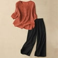 thumbnail image 2 of Likimi Two Piece Sets For Women Casual Summer Solid Color Embroidered 3/4 Sleeve Crew Neck Top With Pants Outfit Set Orange Size 2Xl, 2 of 4
