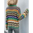 thumbnail image 5 of Women'S Colorful Sweater Crochet Open Knit Long Sleeve Crew Neck Oversized Sweater Green XL, 5 of 10