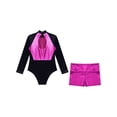 thumbnail image 4 of Doomiva Kids Girls Long Sleeve Shiny Gymnastic Dance Leotard Bodysuit Jumpsuit with Metallic Shorts Set Activewear Hot Pink 8, 4 of 7