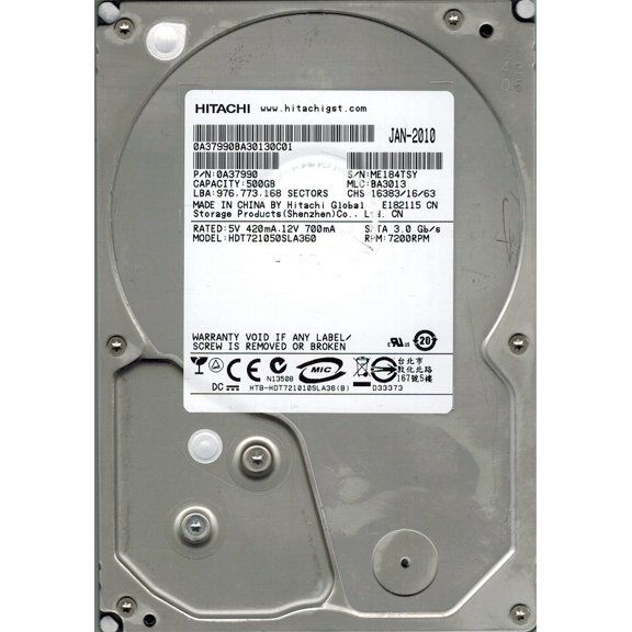 Hitachi HDT721050SLA360 500GB P/N: 0A37990 MLC: BA3013