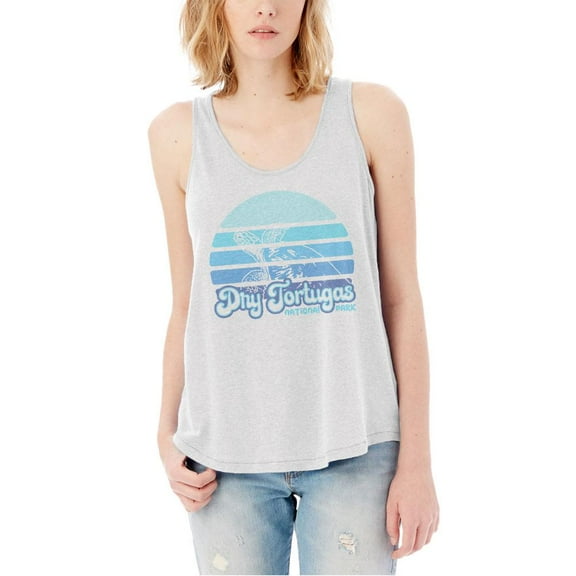 National Park Retro 70s Sunset Dry Tortugas Womens Tank Top White/Light Blue SM