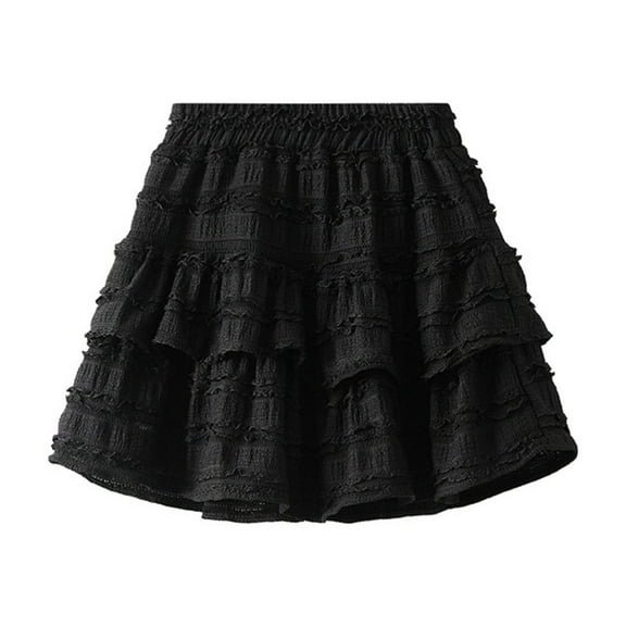 Xixinqiwan No Boundaries Women's and Women's Plus Skorts,Mini Skirts for Women Ballet Style Black Cake Skirt Sweet Wind High Waist Thin A-Line Bustier Skirts with Lining
