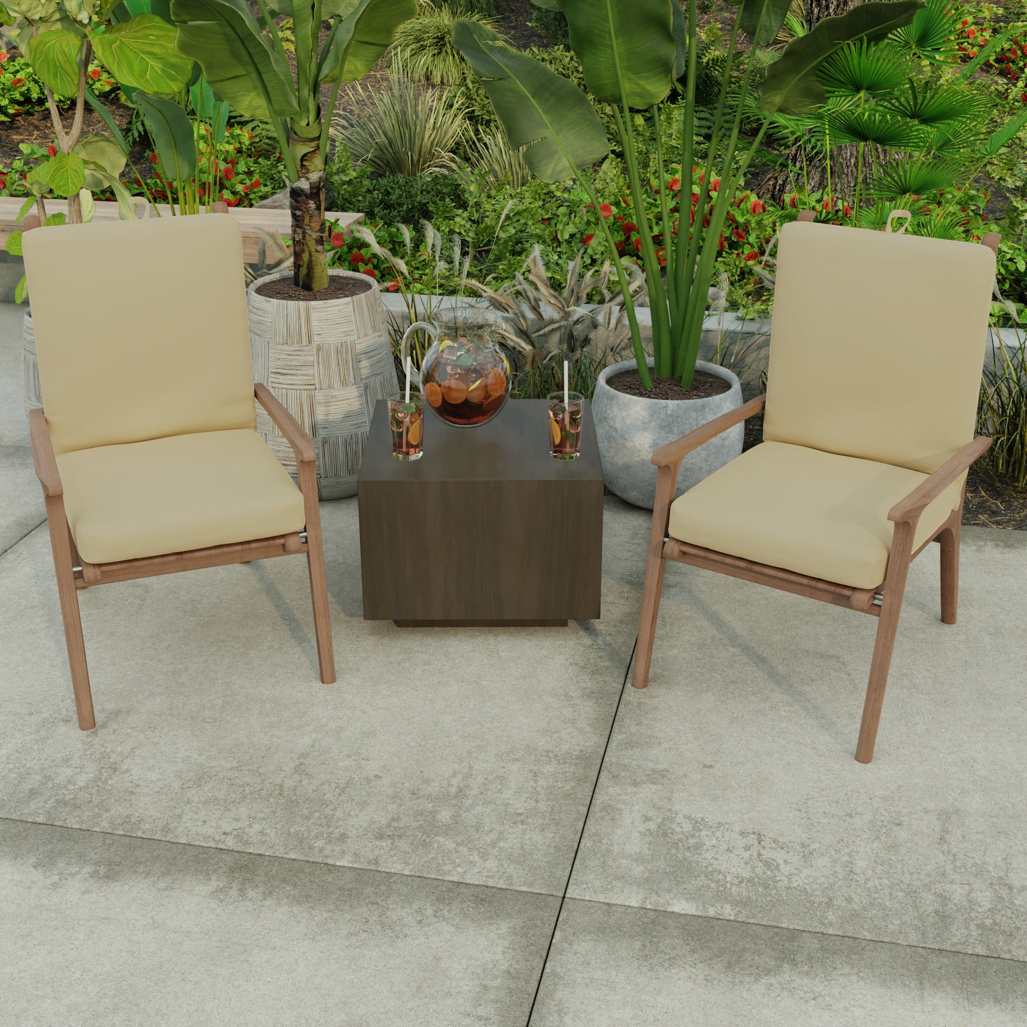 Jordan Manufacturing 44" x 21" Antique Beige Solid Rectangular Outdoor Chair Cushion with Ties and Hanger Loop
