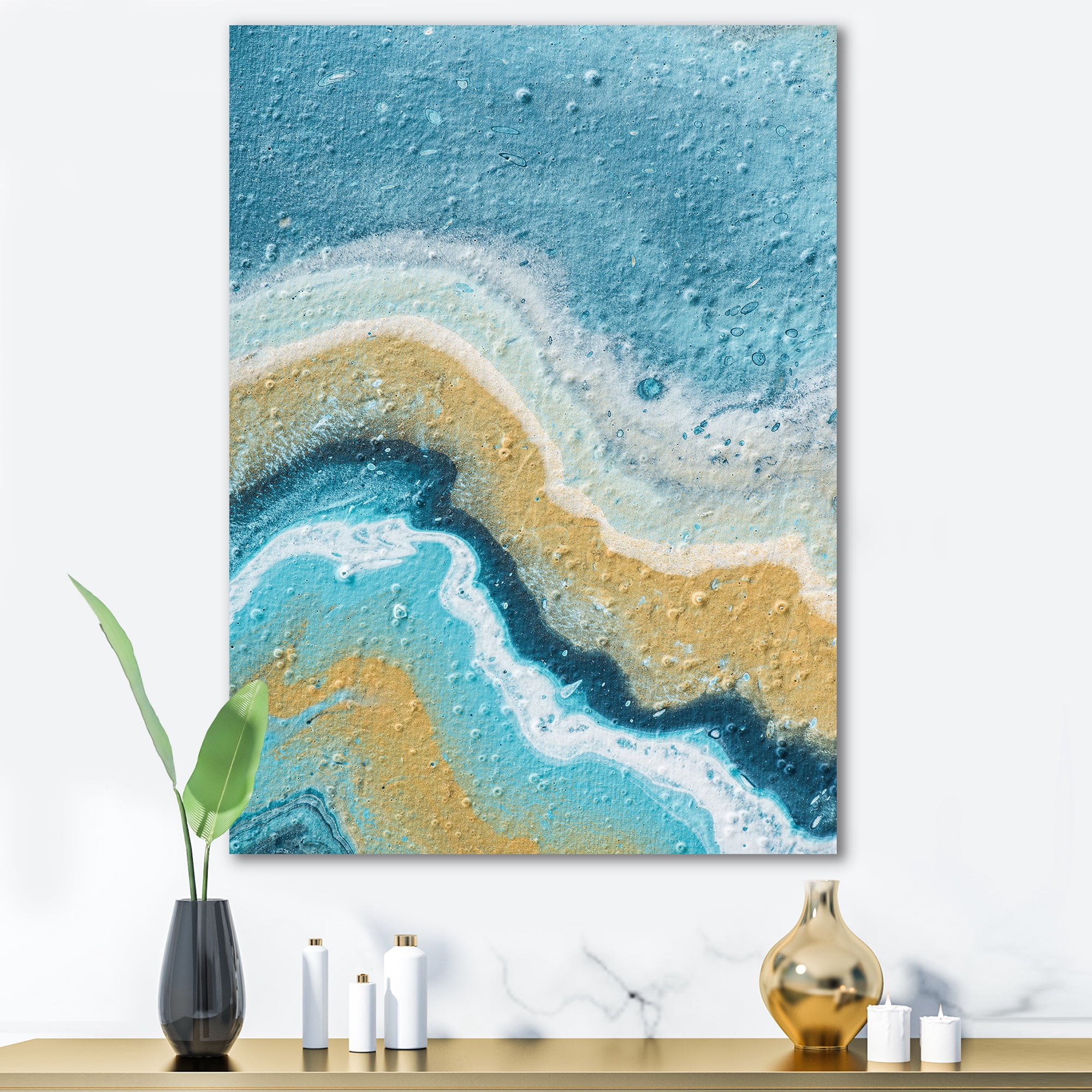 Abstract Composition In Blue and Yellow VI 8 in x 12 in Painting Canvas Art Print, by Designart