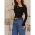 thumbnail image 6 of AIGUR Women's Asymmetric Cropped Tops Solid Color Cutout Front Long Sleeve Slim Fit Casual T-Shirts, 6 of 8