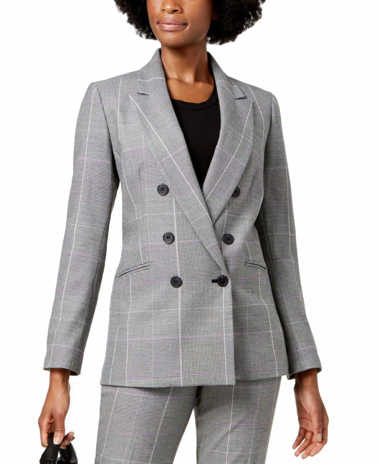 Nine West - NINE WEST Womens Gray Plaid Double Breasted Wear To Work ...