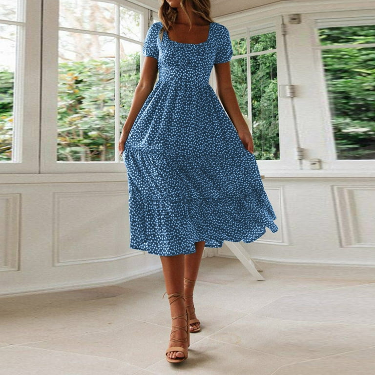 Women s Summer Dress Flare Sleeve Dress Floral Print Casual Flowy Midi Dress Long Summer Dresses Women T Shirt Dresses Knee Length Dress for Women Casual Summer Cotton Dresses Split Dress Women s