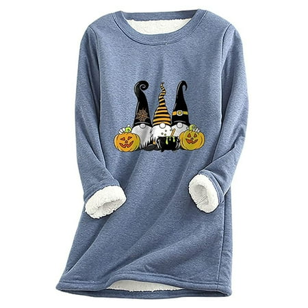 

Women O-Neck Loungewear Nightgowns Long Sleeve Halloween Print Fall Fleece Tops