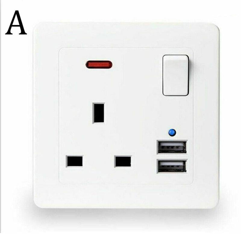 13A Switched Socket Wall Plug Outlet Quad USB Charging Port 3A 2.1A Phone Tablet 