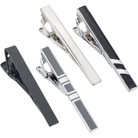 1 Set 4 Styles Tie Clips Set for Men Silver Black Classic Tie Clip Long Style Tie Bar Clip Set Square Edges Tie Tack Pins Necktie Wedding Business Casual Clips for Formal Occasions and Daily Life