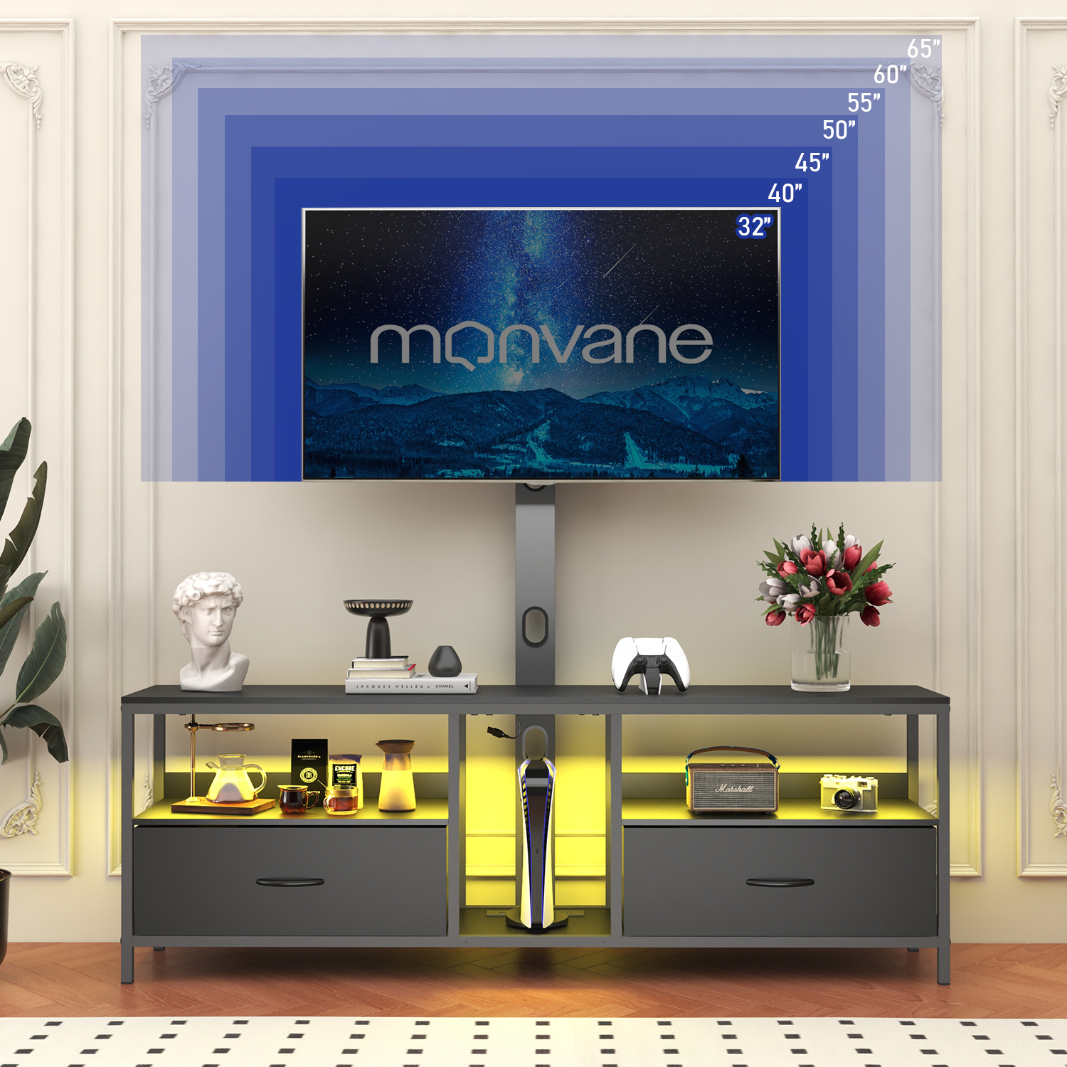 BEHOST TV Stand with Mount and Fabric Drawers for 65" TV photo 2