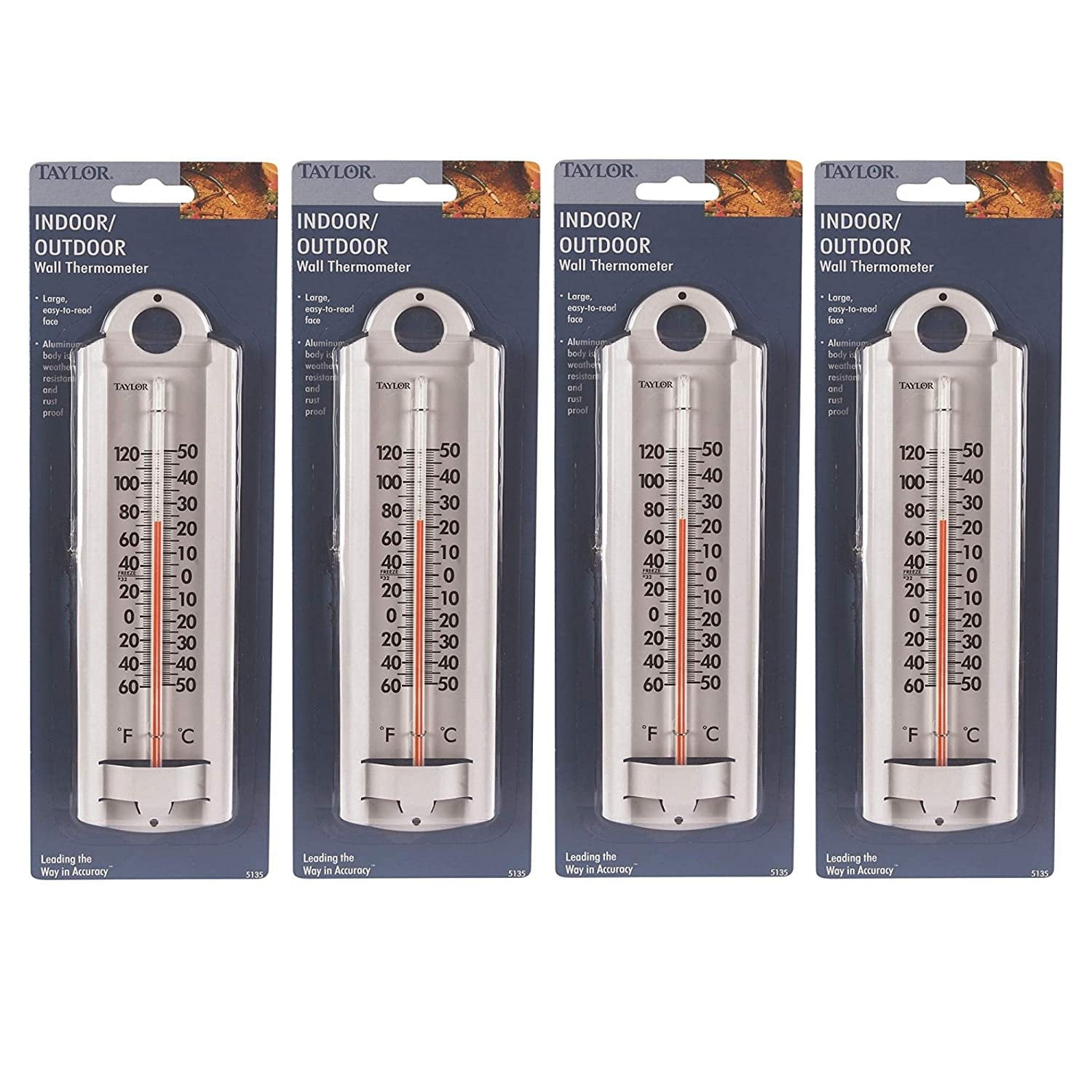 Taylor Indoor/Outdoor Wall White Thermometer 5135N 4 Pack