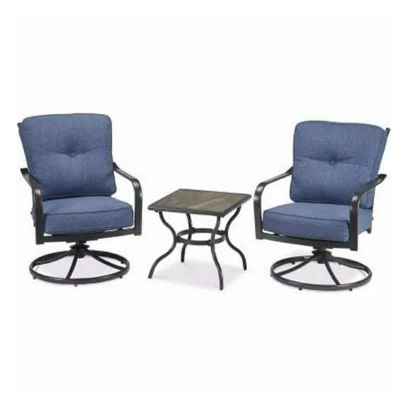 Open Box Four Seasons Courtyard Beaumont 3 Piece Patio Chat Set, Denim/Brown