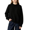 thumbnail image 3 of AUDeals Boys Girls Sweater, Toddler Kids Waffle Knit Crewneck Pullover, Casual Loose Fit Chunky Texture Knitted Sweater for Boys Girls (Black, 11-12 Years), 3 of 4