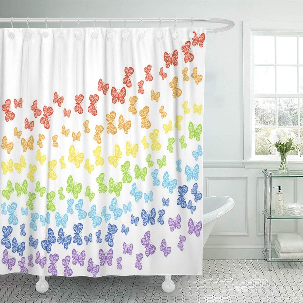 KSADK Blue Abstract Rainbow of Colorful Butterflies Bright Green