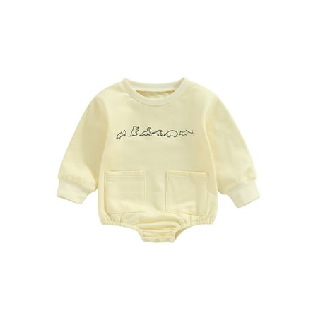 

Ma&Baby Toddler Baby Boy Sweatshirt Jumpsuit Infant Dinosaur Print One Piece Bodysuits Romper with Pockets