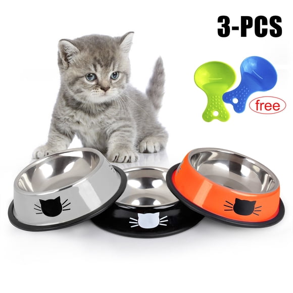3PCS Pet Bowl Assorted Stainless Steel Non-slip Cat Dog Bowl Pet Feeder Bowl