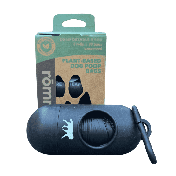 ROMNG Compostable Dog Waste Bags with Waste Bag Dispenser, Unscented, 105 Count (7 Rolls)