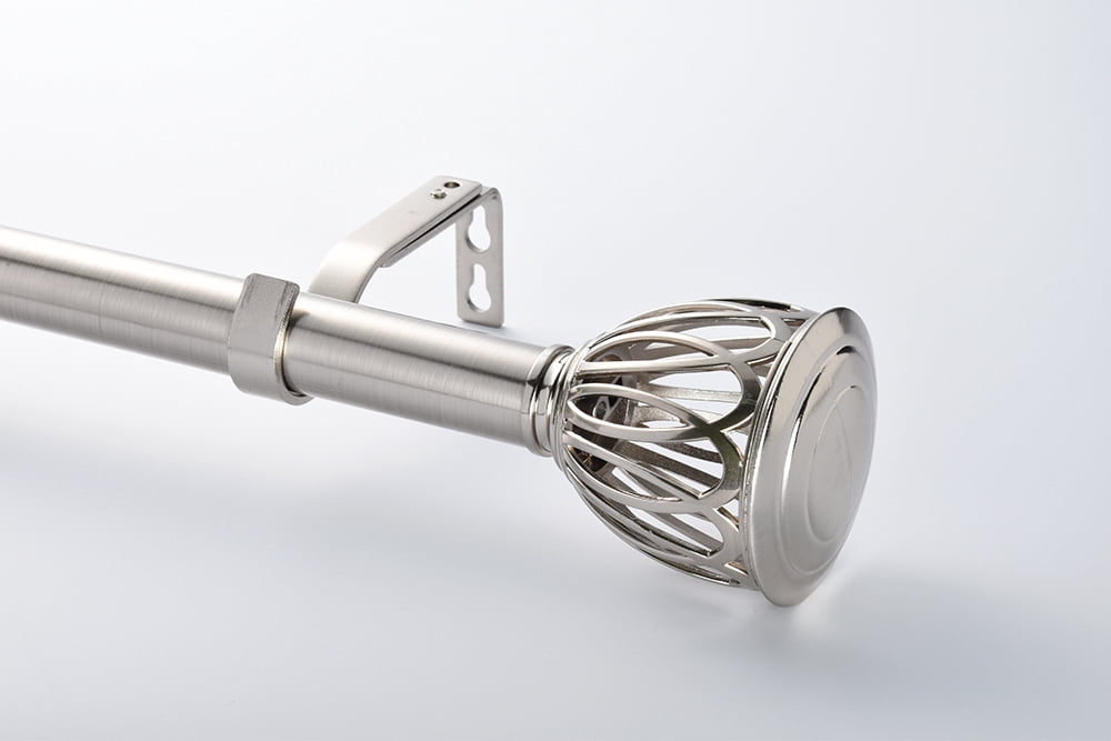Lumi 72 " - 144 " Adjustable 1 " Single Curtain Rod Set in Brushed Nickel with Cage Finials