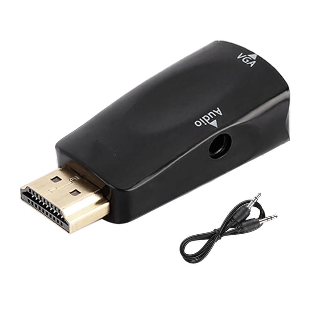 Adaptador convertidor HDMI hembra a VGA hembra HD 1080P con cable de salida de audio de 3,5 mm, color negro
