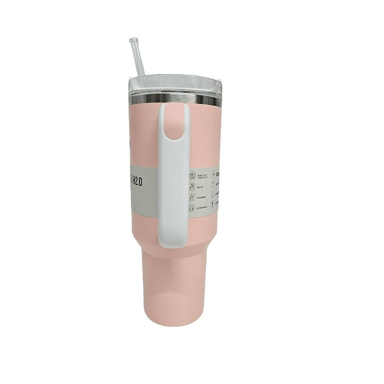 40 oz Steel Vacuum Tumbler with Handle and Straw, Thirst Quencher (Peach)