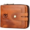 thumbnail image 1 of Mistaha Vintage Genuine Leather Men's Multi-functional Short Zipper Wallet with RFID Blocking, Yellow (with Box), 1 of 6