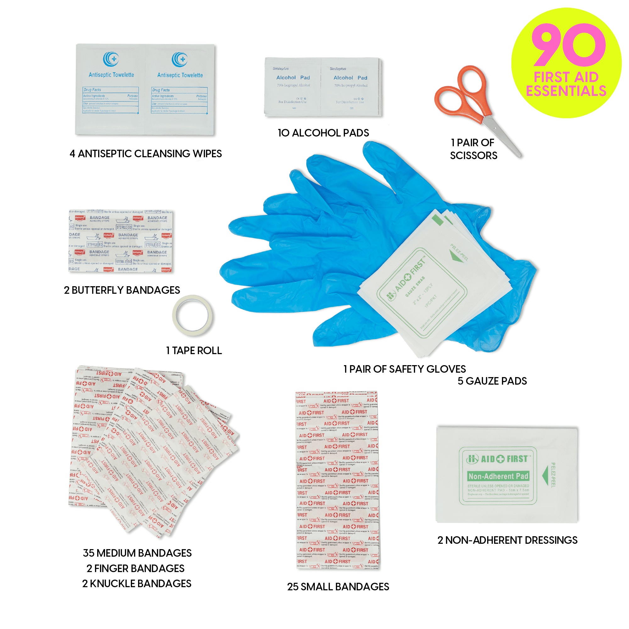 (4 pack) BLINGSTING Car First Aid Kit - 90 Pieces Included, Pink, 1 Count, 5 in x 5 in 2 in