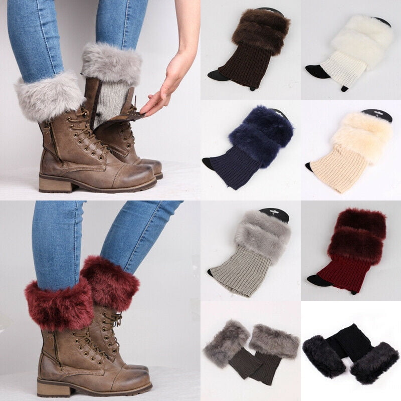 SUNSIOM Womens Winter Knitted Boot Cuffs Fur Knit Toppers Boot Socks ...