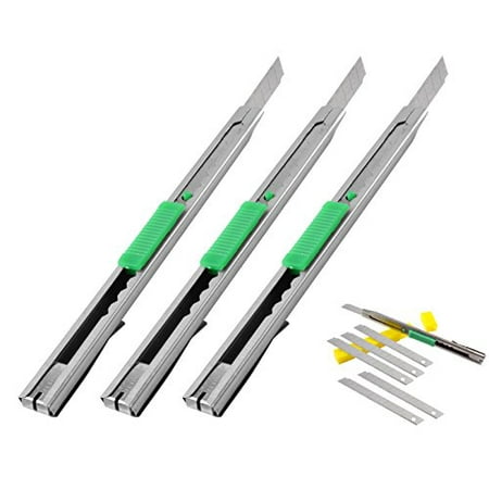 Material Box - eZthings® Heavy Duty 9mm Snap Off Blades Box Cutters Set for Cutting Materials: Wallpaper, Vinyl, Leather, Shrink-wrap (Auto-lock Utility Knife Set + Blades)