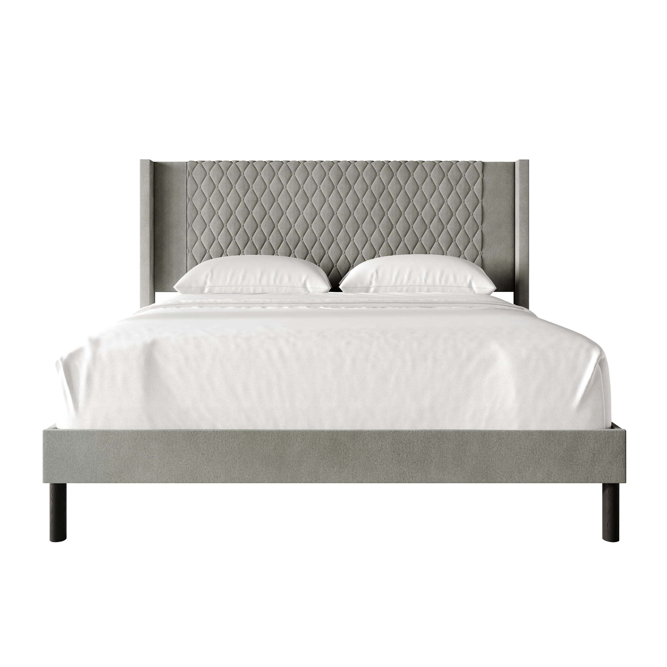 Castle Place Transitional Diamond-Stitched Velvet Wingback Queen Platform Bed, Grey