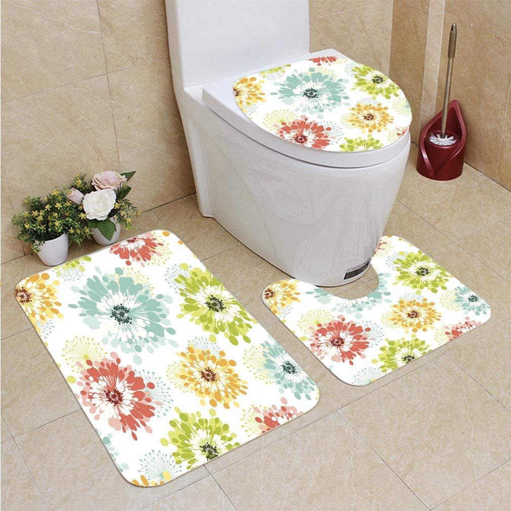 GOHAO Modern Floral Seamless 3 Piece Bathroom Rugs Set Bath Rug Contour ...