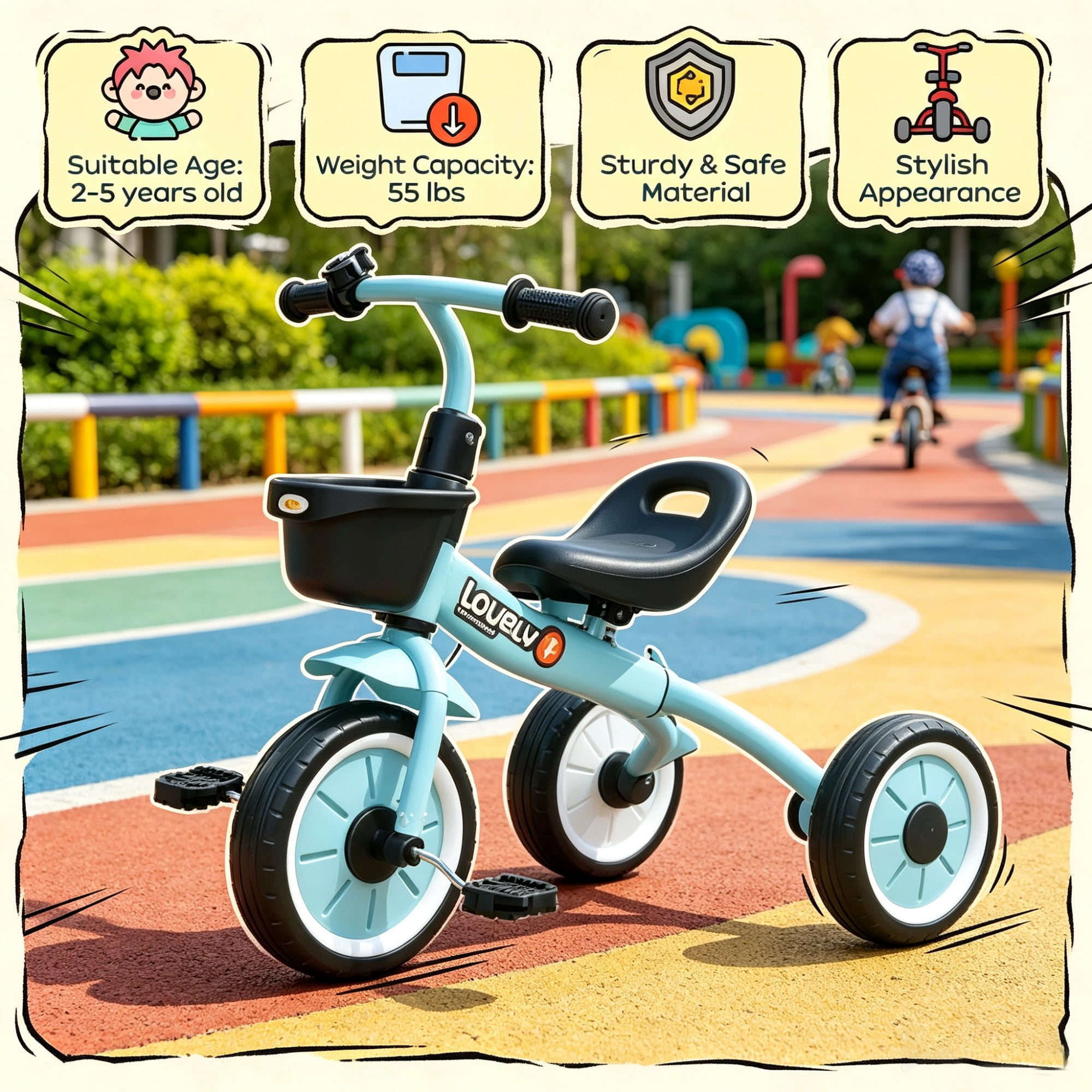 3-Wheel Toddler Tricycle: Kids Bike for Children 2-5 Years Old, Blue