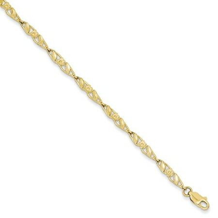 10k Yellow Gold 7in Solid Polished Open Back Flower & Leaf Bracelet