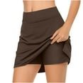 thumbnail image 2 of Ashirexll Summer Shorts for Women Solid Color Mid Waist Skirt Pants Sports Casual Shorts Bottoming Athletic Golf Yoga Tennis Skirt Coffee XL, 2 of 5