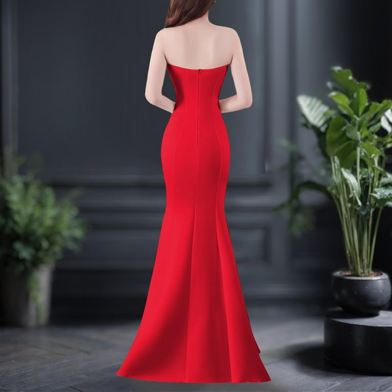 Mrat Women's Wear to Work Dresses Formal Dresses for Women Bodycon Cocktail Floor Length Long Dress with Zipper Strapless Evening Party Maxi Dress S-2