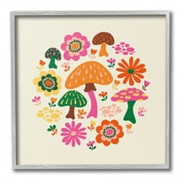 Stupell Industries Groovy Mushrooms & Daisies Botanical & Floral Painting Gray Framed Art Print Wall Art, 24 x 24