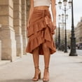 thumbnail image 2 of SGMVNU Women's Ruffle Wrap Midi Skirts Western Cowgirl Skirts Flowy Drawstring High Low Asymmetrical Hem Skirts, Brown, Size: XL, 2 of 4