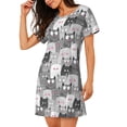 thumbnail image 2 of Zufioo Cats Group Print Women's Nightgown, Round Neck Short-sleeved Pajamas, Home Wear Suitable for Home and Outing, 2 of 6