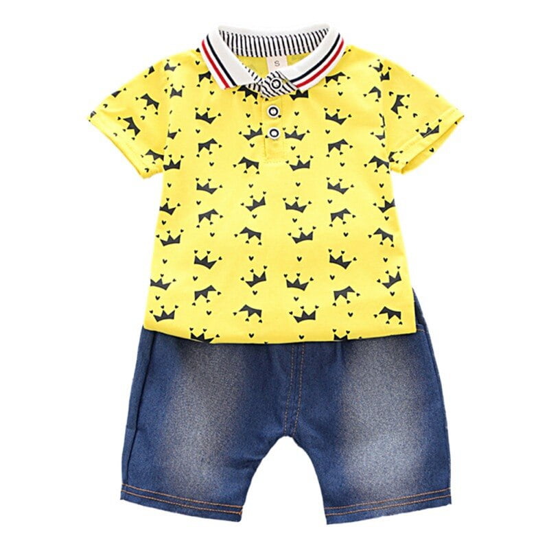 Clothes Outfits Set Toddler Kids Baby Boy Short Sleeve Crown Pattern Shirt Tops