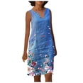 thumbnail image 2 of IDALL Summer Dresses,Sundresses for Women Fashion Women Linen Casual Plus Size V-Neck Floral Print Sleeveless Vest Dress Beach Dress,Petite Dresses,Hawaiian Dresses Blue Dress L, 2 of 4
