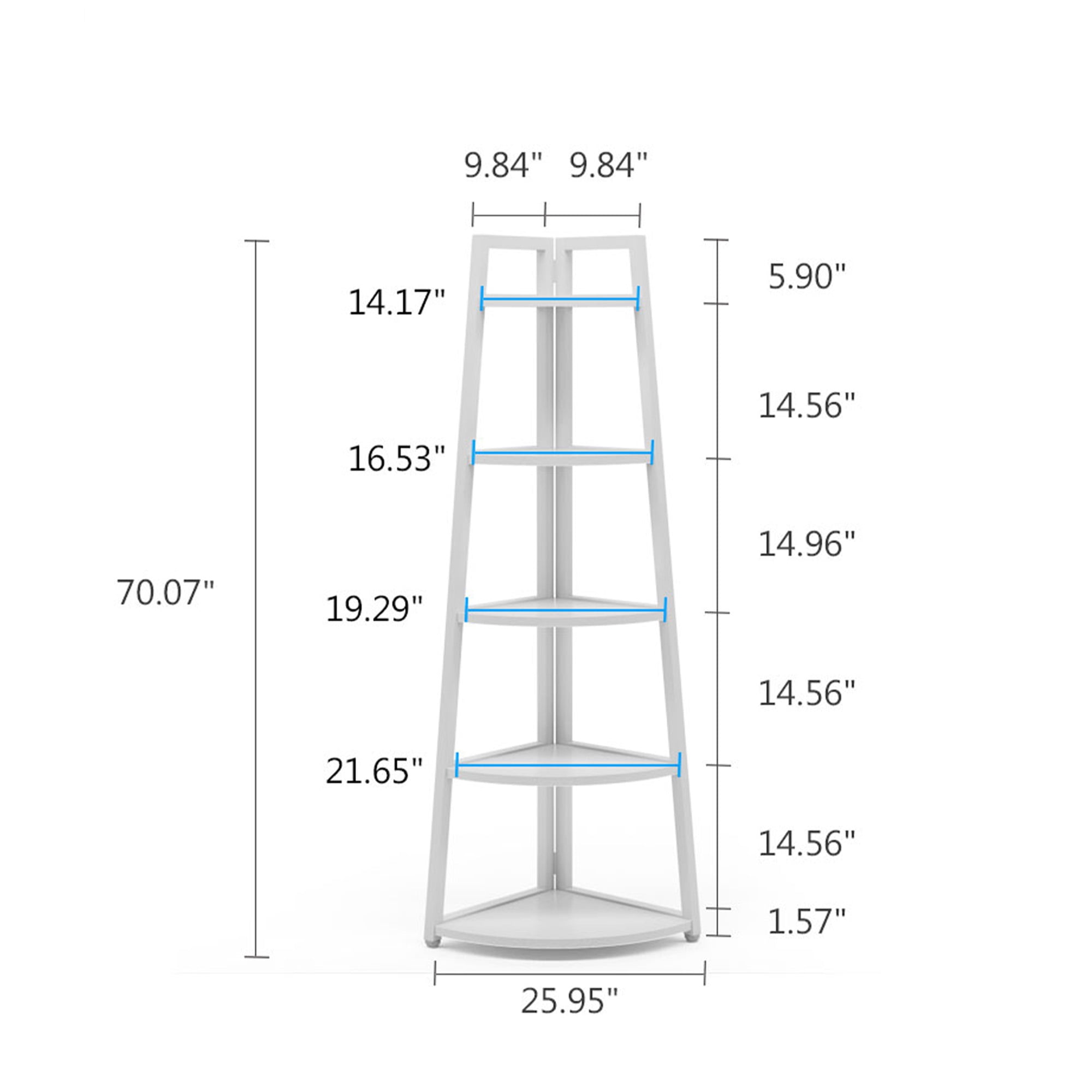 MAYEERTY Space-Saving 5-Tier Corner Ladder Bookcase, 70" Tall Storage Organizer for All Corners of Your Home