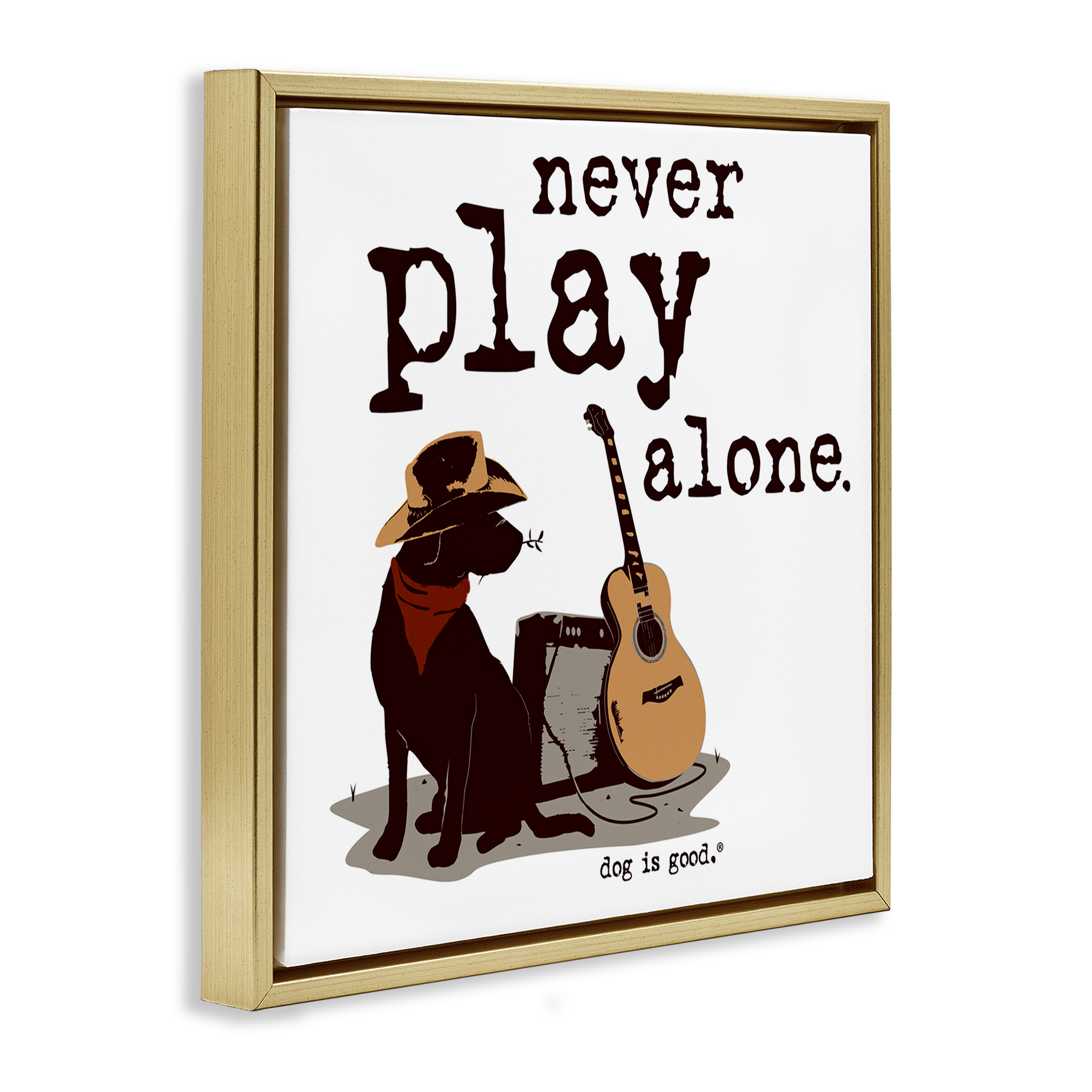 Stupell Industries Never Play Music Alone Animals Painting Gold Floater Framed Canvas Art Print Wall Art, 18 x 18