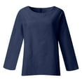 thumbnail image 5 of MIXUE Women Blouses Solid Color Round Neck Long Sleeve Loose Fit Casual Womens Summer Tops Holiday Wear,Blue,XXXXL, 5 of 5