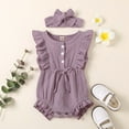 thumbnail image 2 of FRSASU Toddler Girl Baby Solid Color Jumpsuit Ruffled Bodysuit + Infant Headband, 2 of 9