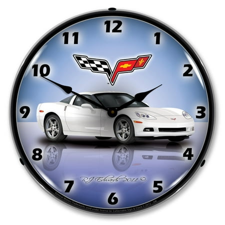Collectable Sign and Clock C6 Corvette Artic White LED Lighted Premium Wall Clock