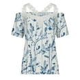 thumbnail image 4 of hopeusnice Women's Short Sleeve Summer Tops Fashion Solid Color Tunic Eyelet Hollow out Blouse Elegant Business Workwear Lace Crochet Cold Shoulder Shirts Embroidered V Neck T-Shirts Casual Loose, 4 of 5